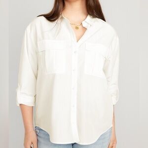 Old Navy Button Down Utility Shirt Sea Salt Business Casual Blouse Size Medium